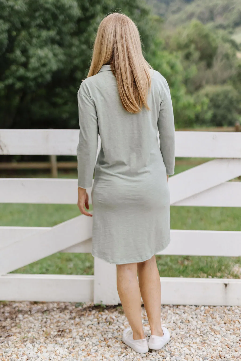 100% Cotton 3/4 Sleeve Polo Dress Soft Green