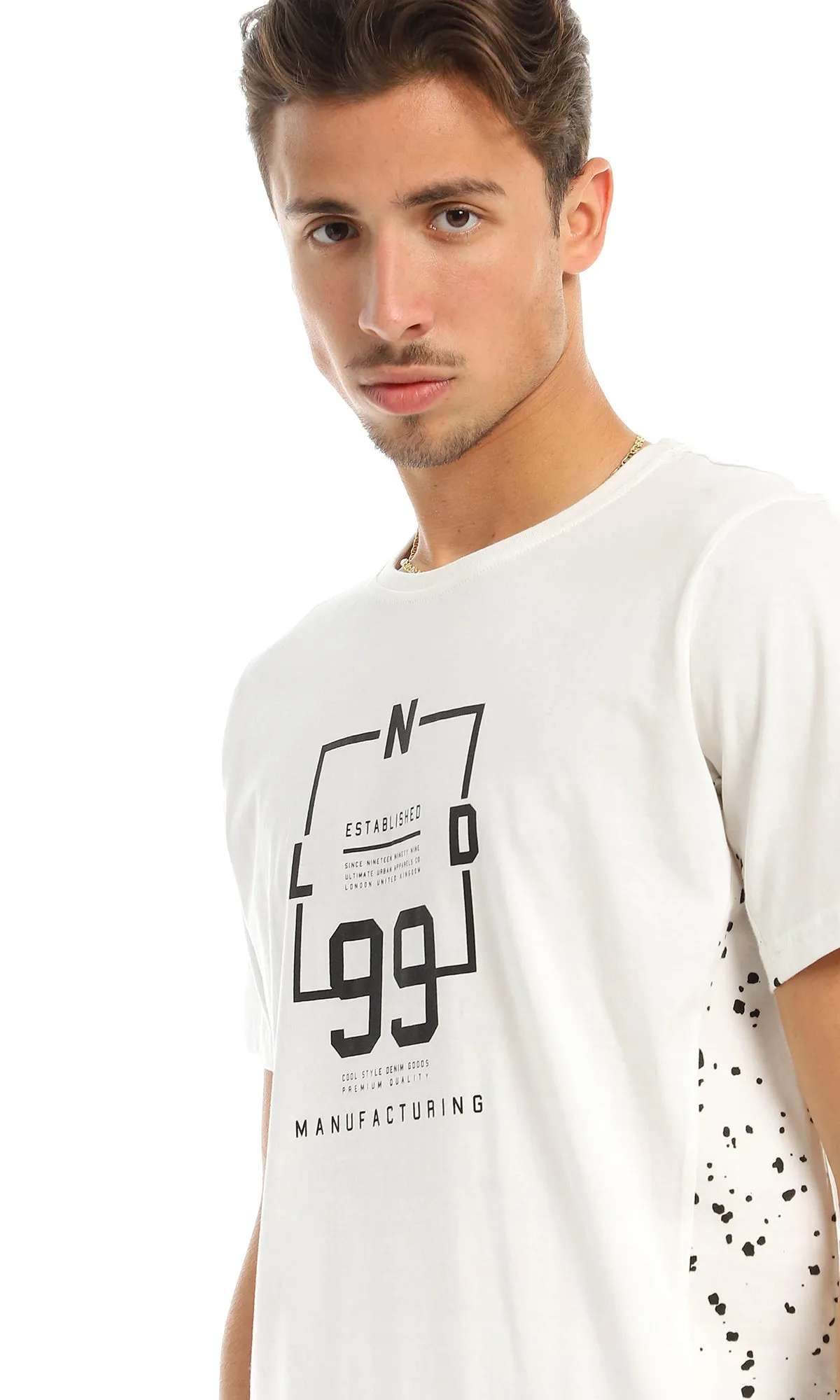 97637 Self Patterned Short Sleeves Off White T-Shirt