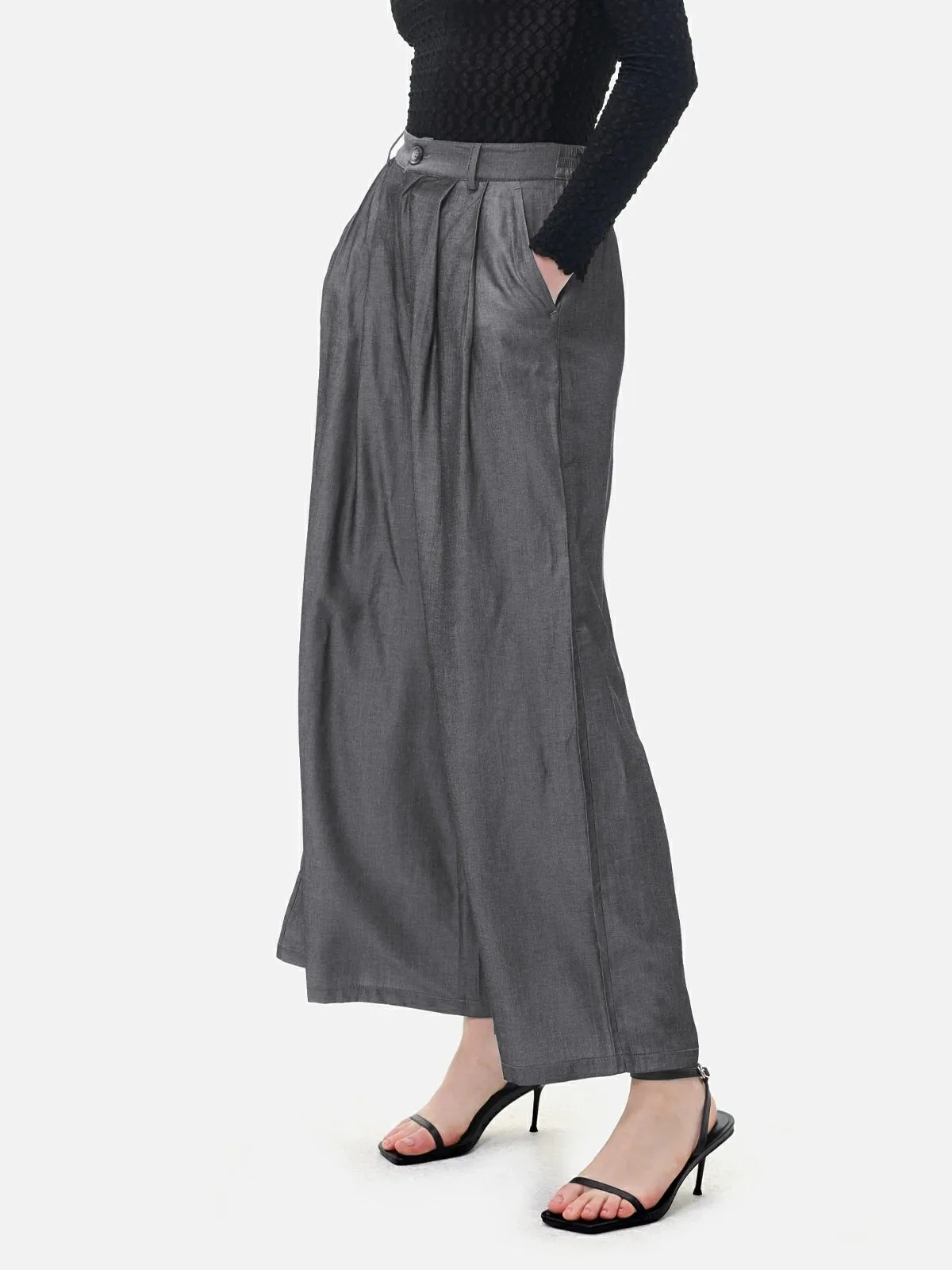Airy Elastic Waist Wide-Leg Trousers