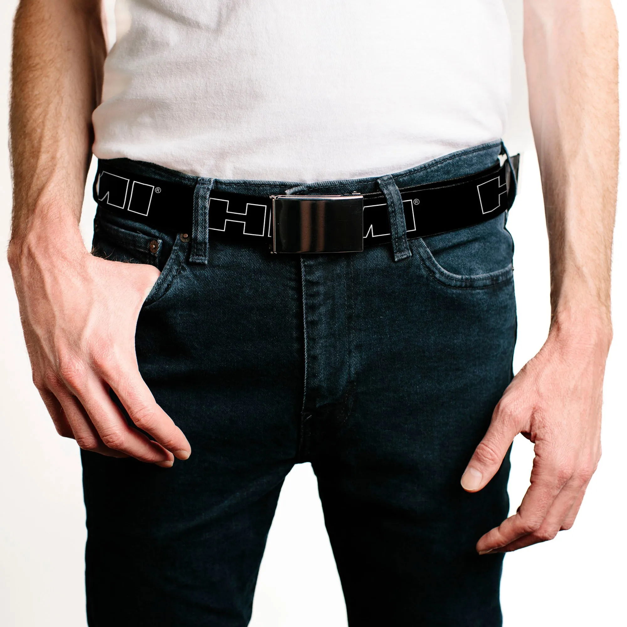 Black Buckle Web Belt - HEMI Bold Outline Black/White Webbing