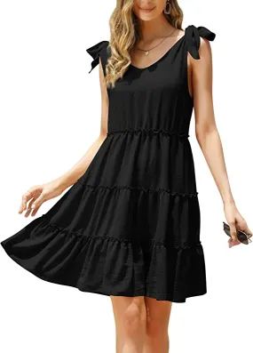 Black Summer Casual Dress Sexy Sleeveless Beach Dress Swing A Line Strap Sundresses - Clearlove