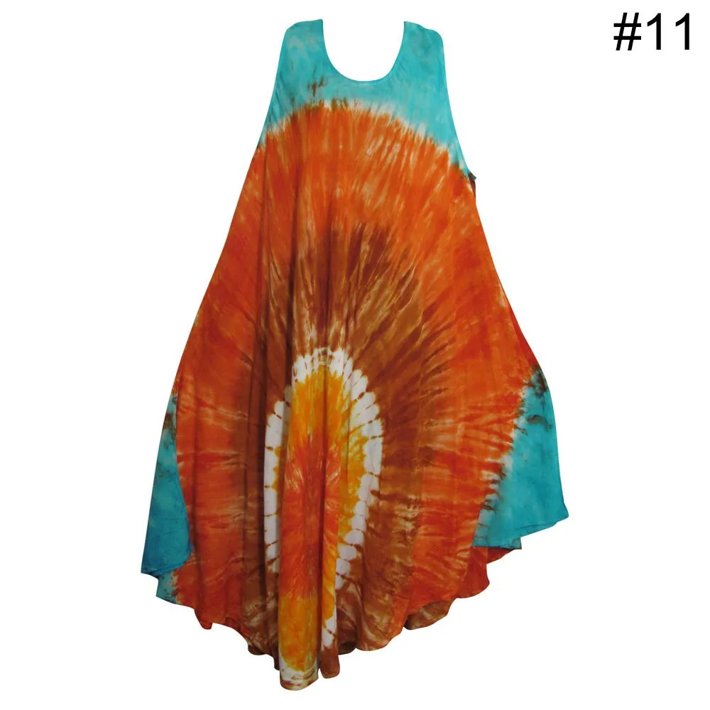 Boho Women's Plus Size Tie Dye Two Pocket Caftan Patio House Dress Sundress