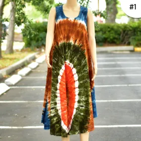 Boho Women's Plus Size Tie Dye Two Pocket Caftan Patio House Dress Sundress