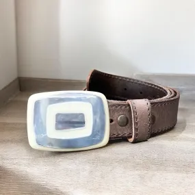 Bold & Colorful Geometric Handblown Glass Buckle Leather Belt