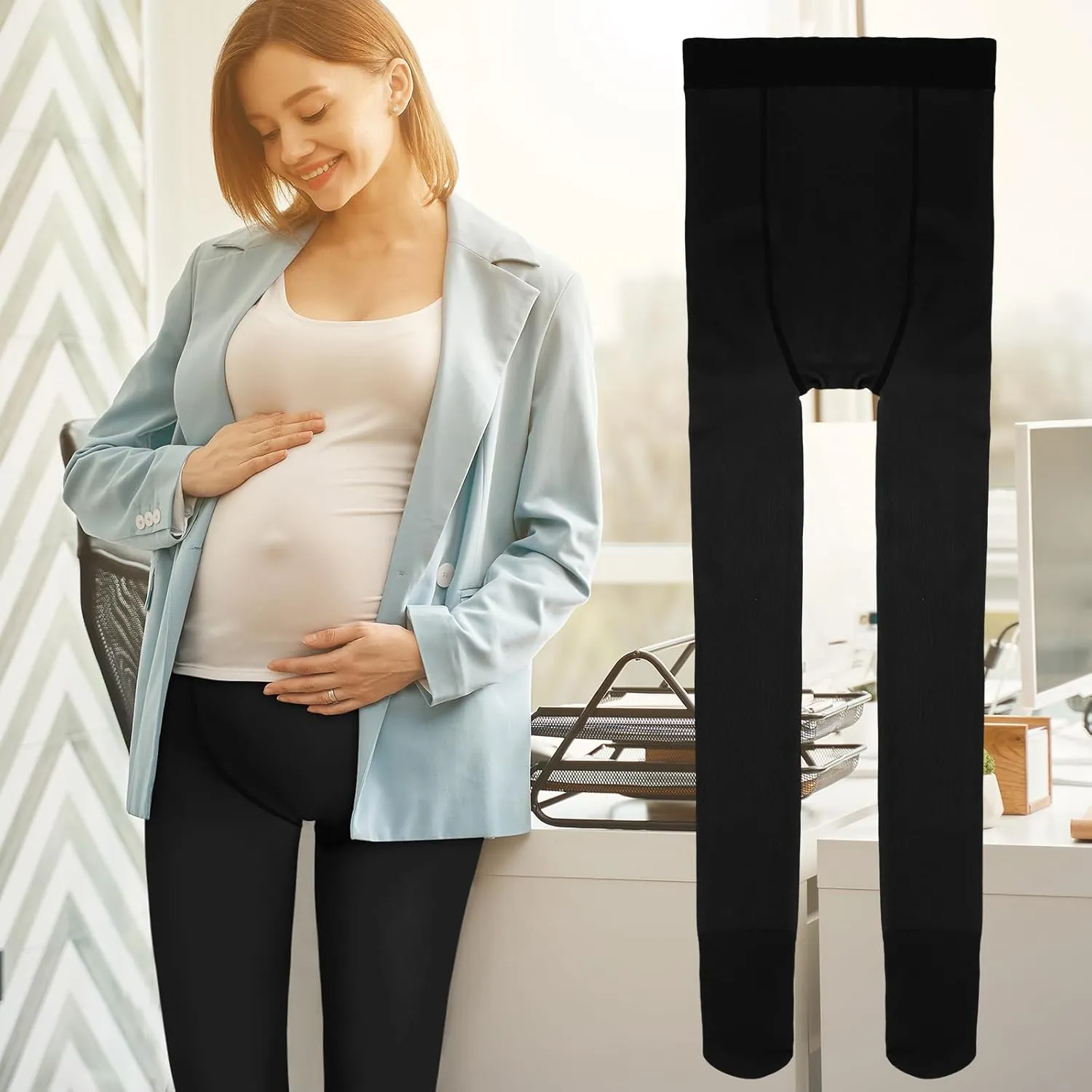 Bonuci Maternity Pantyhose Pregnancy Fleece Lined Tight Women Stretchy Opaque High Waist Legging
