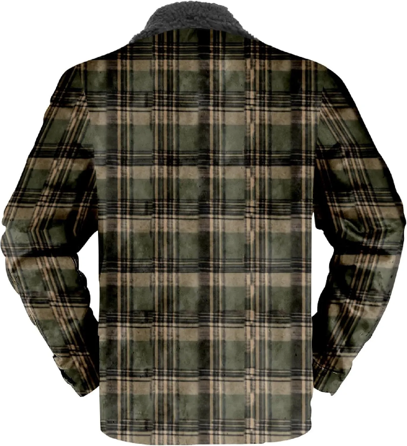 Casual Plaid Sherpa Lined Jackets for Men Fleece Warm Soft Winter Coat Long Sleeve Lapel Jacket Outerwear with Pocket