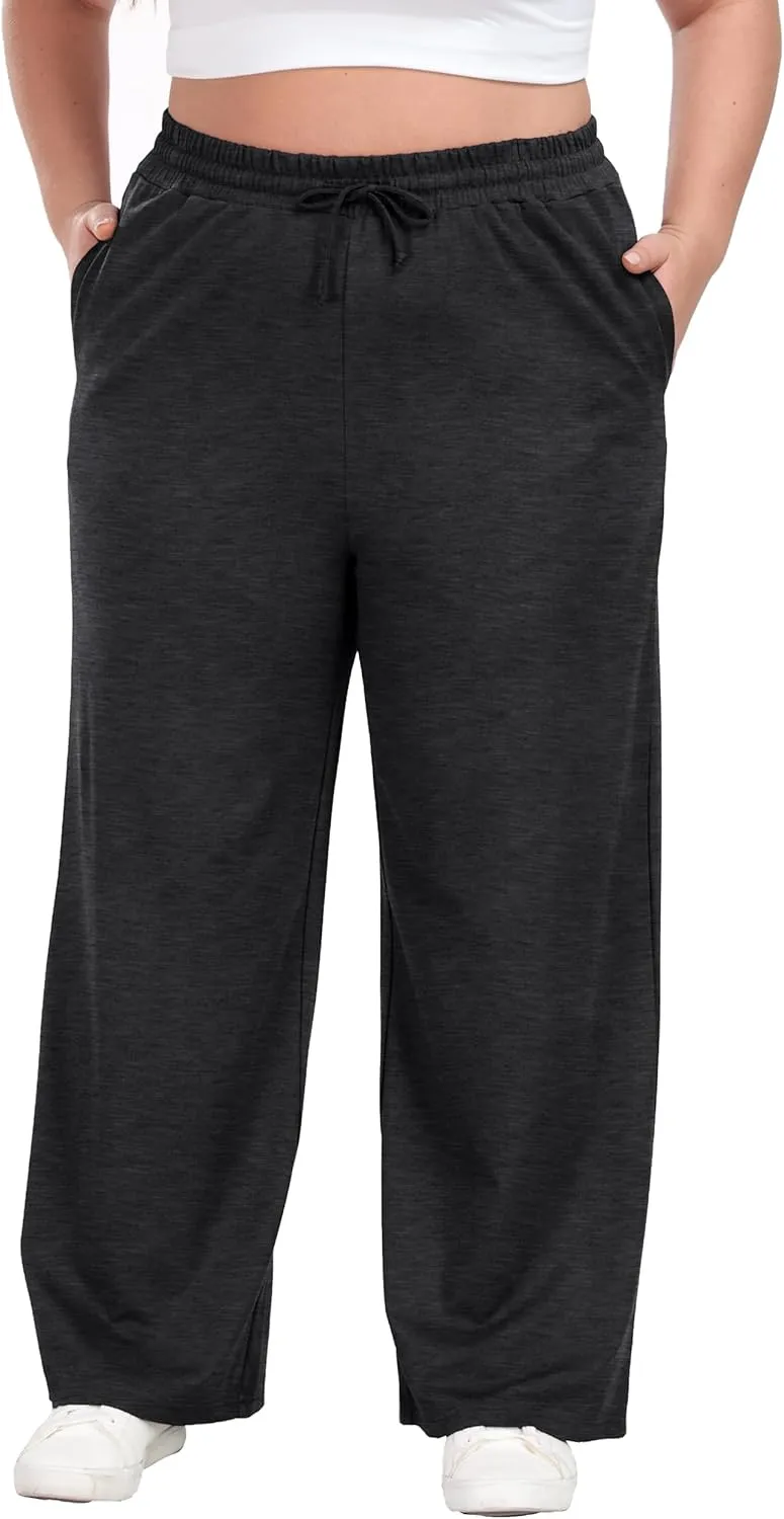 Cheapestbuy Women's Plus Size Casual Pants Comfy Wide Leg Pants Stretchy Loose Fit Lounge Pants with Pockets