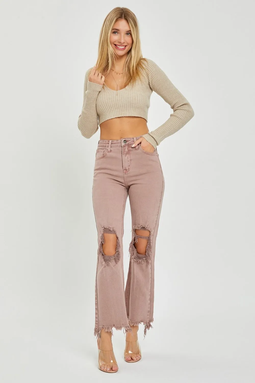 Chic Distressed Bootcut Ankle Jeans