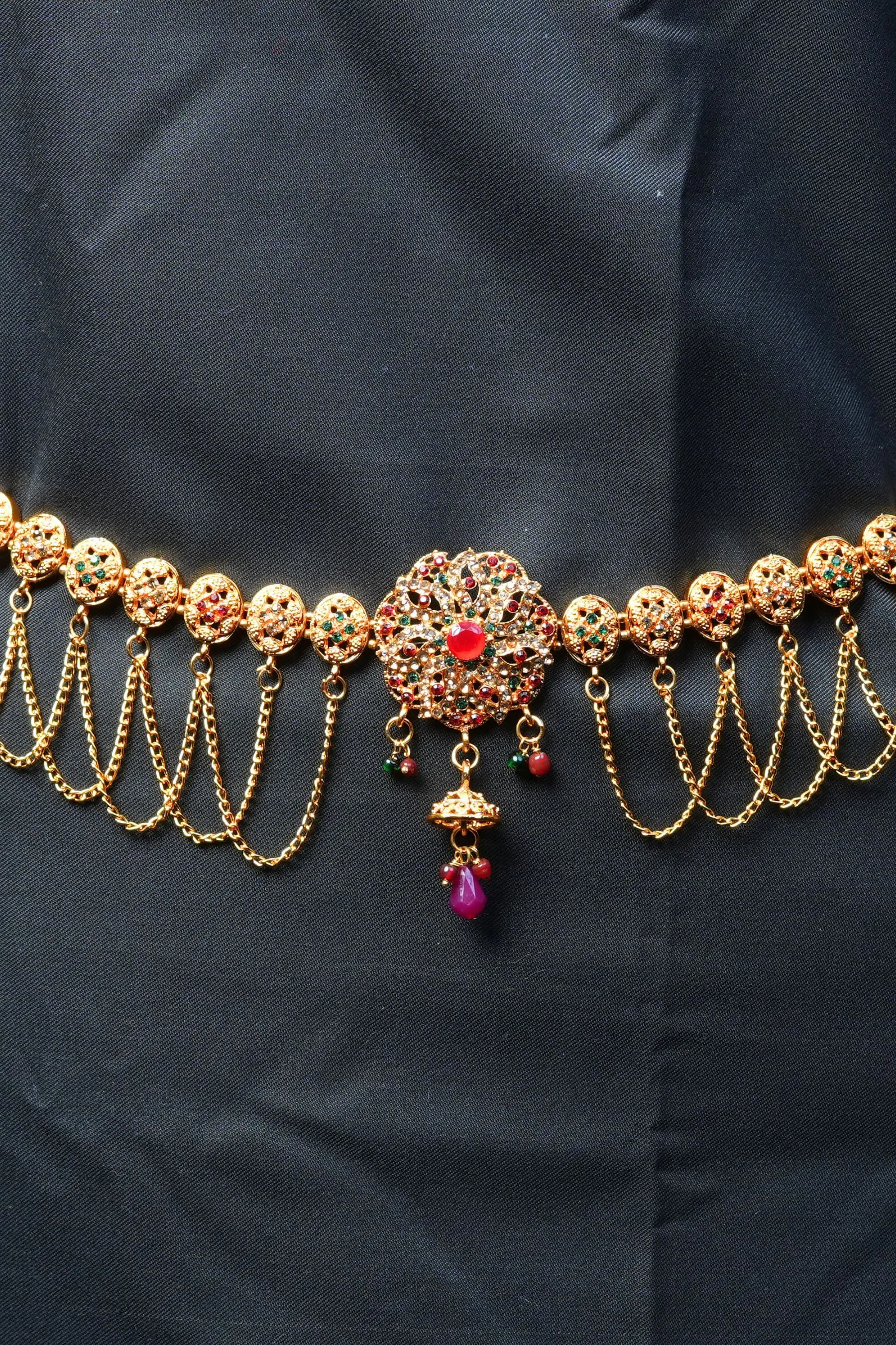 Chic Matte Hip Chain: Green & Red Stone - Full Chain 42'' | JCSFashions