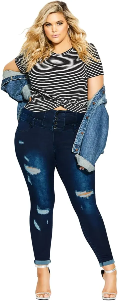City Chic Women's Plus Size Jean Asha Rip Crst