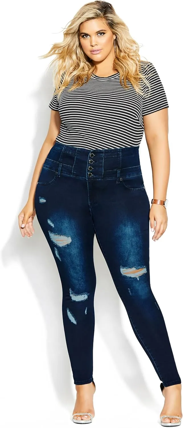 City Chic Women's Plus Size Jean Asha Rip Crst