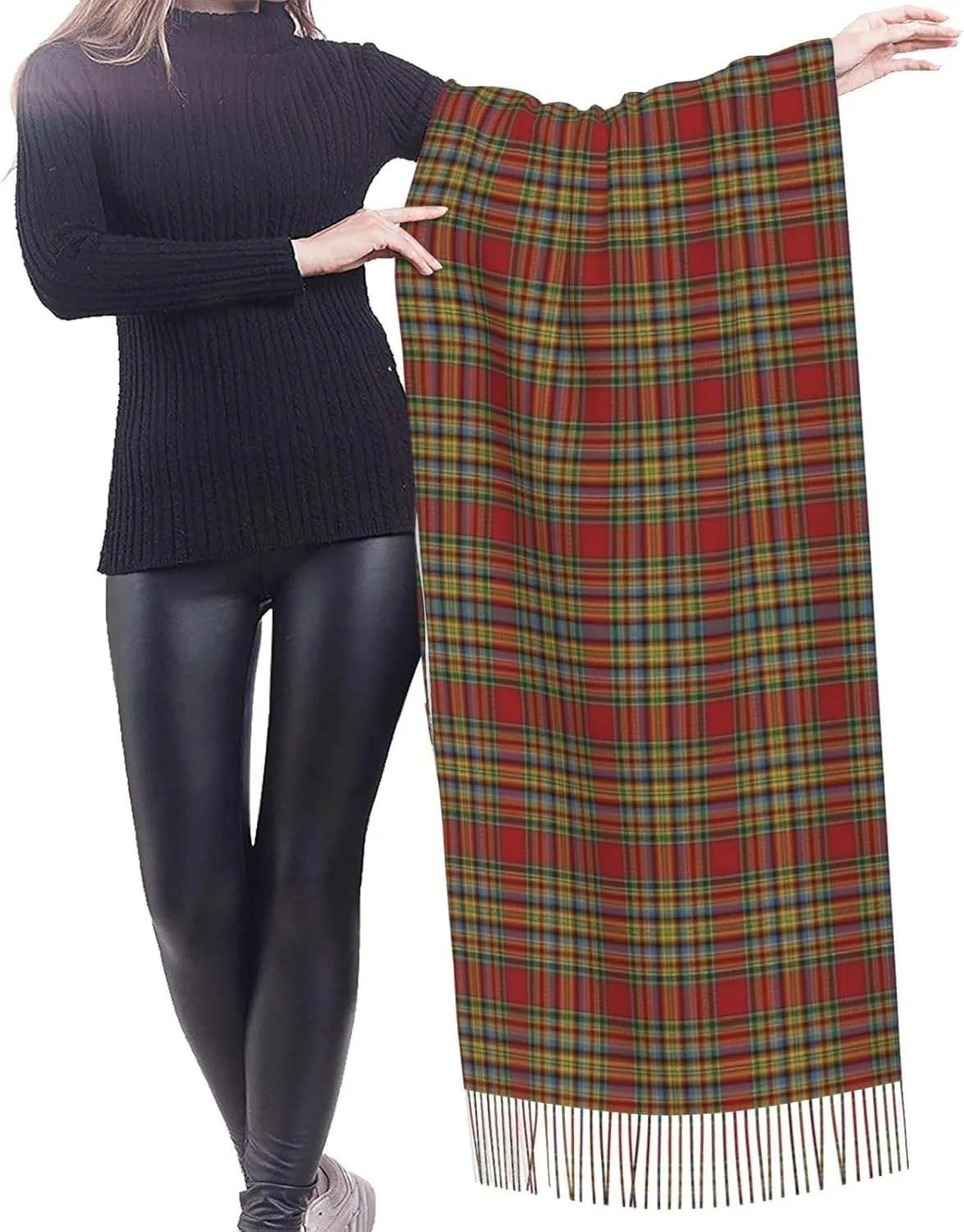 Clan Stewart Hunting Tartan Imitation Cashmere Tassel Scarf Winter Scarf Autumn Softest Classic Warm