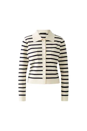 Collared Cardigan - White/Blue