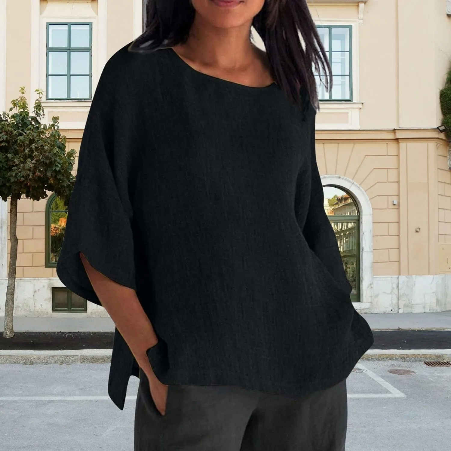 Cotton Linen Shirts for Women Summer Casual Crewneck Pullover Tops Comfy Loose Women's Short Sleeve T Shirt