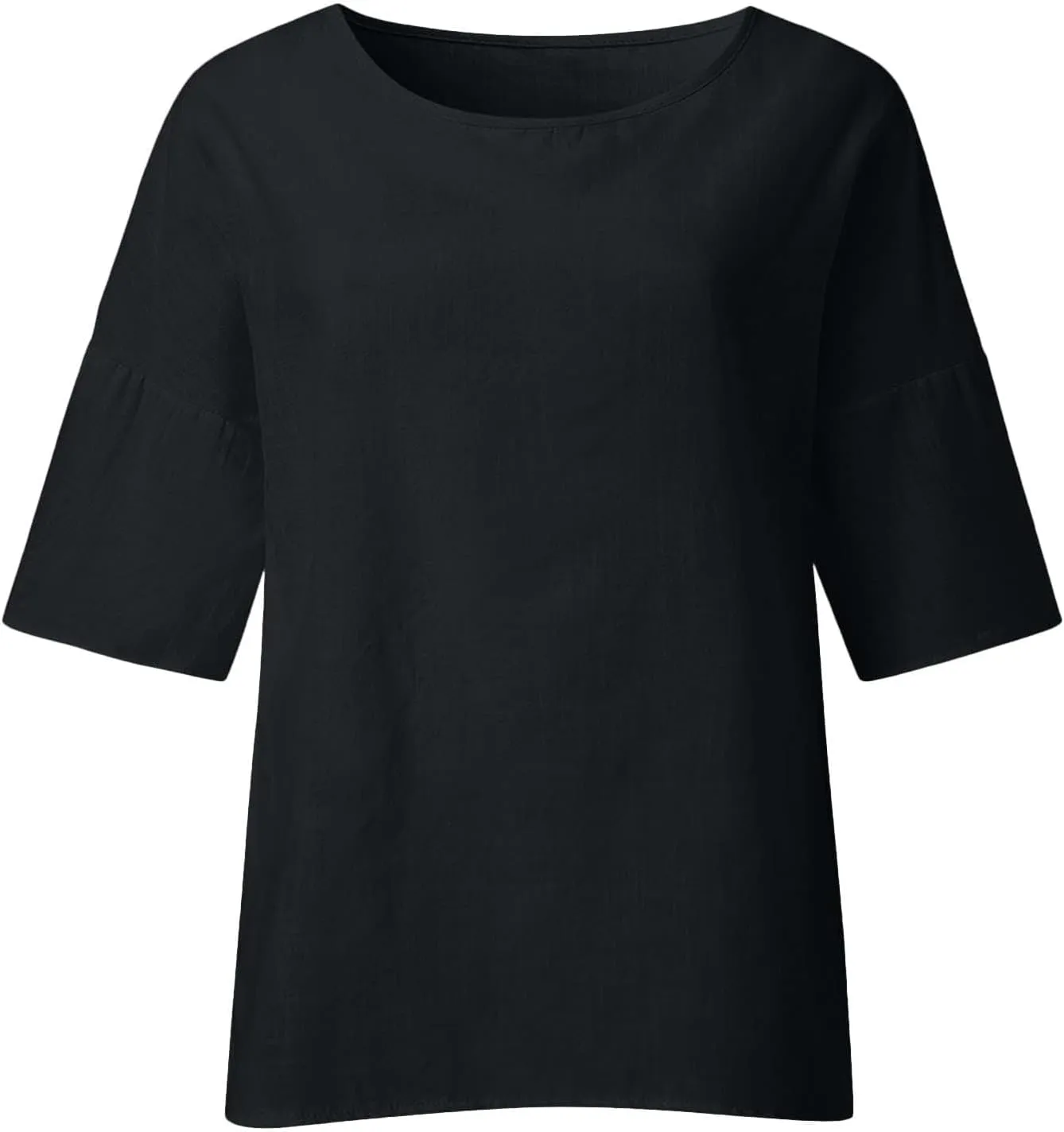 Cotton Linen Shirts for Women Summer Casual Crewneck Pullover Tops Comfy Loose Women's Short Sleeve T Shirt