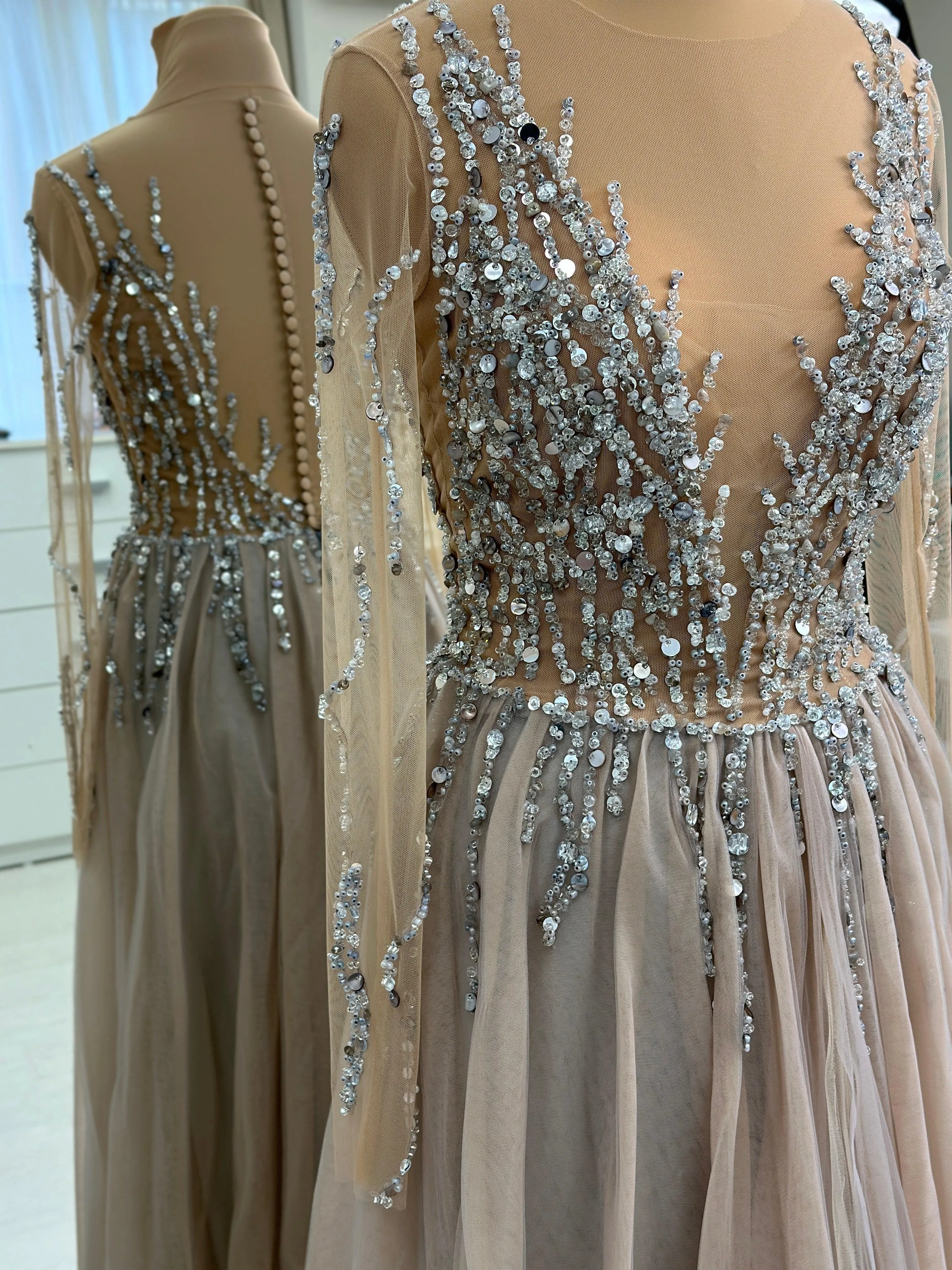 Elegant Embroidered Gray Dress