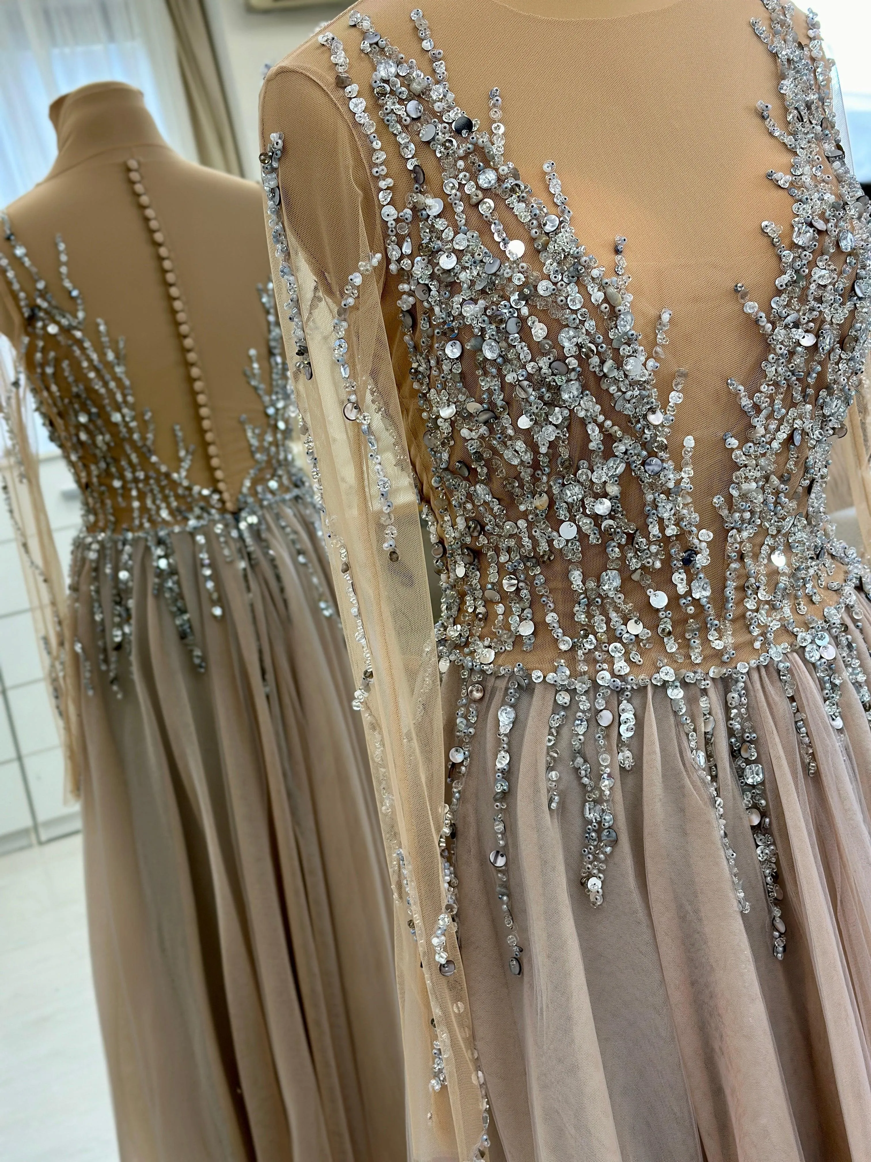 Elegant Embroidered Gray Dress