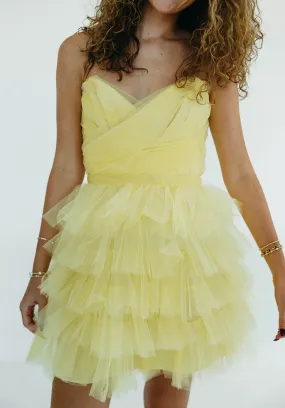 Elegant Ruffles Dress - Lt Yellow