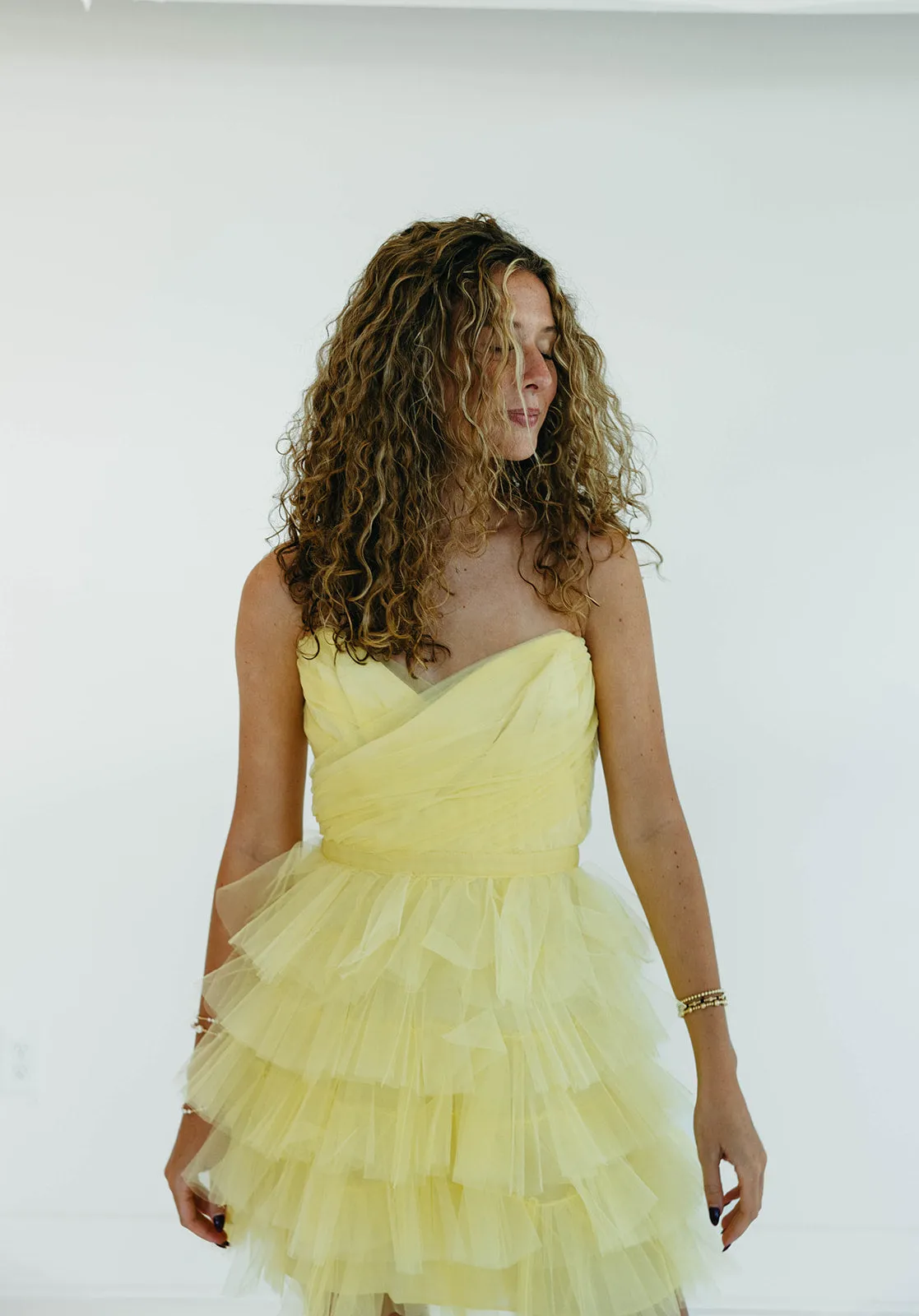 Elegant Ruffles Dress - Lt Yellow
