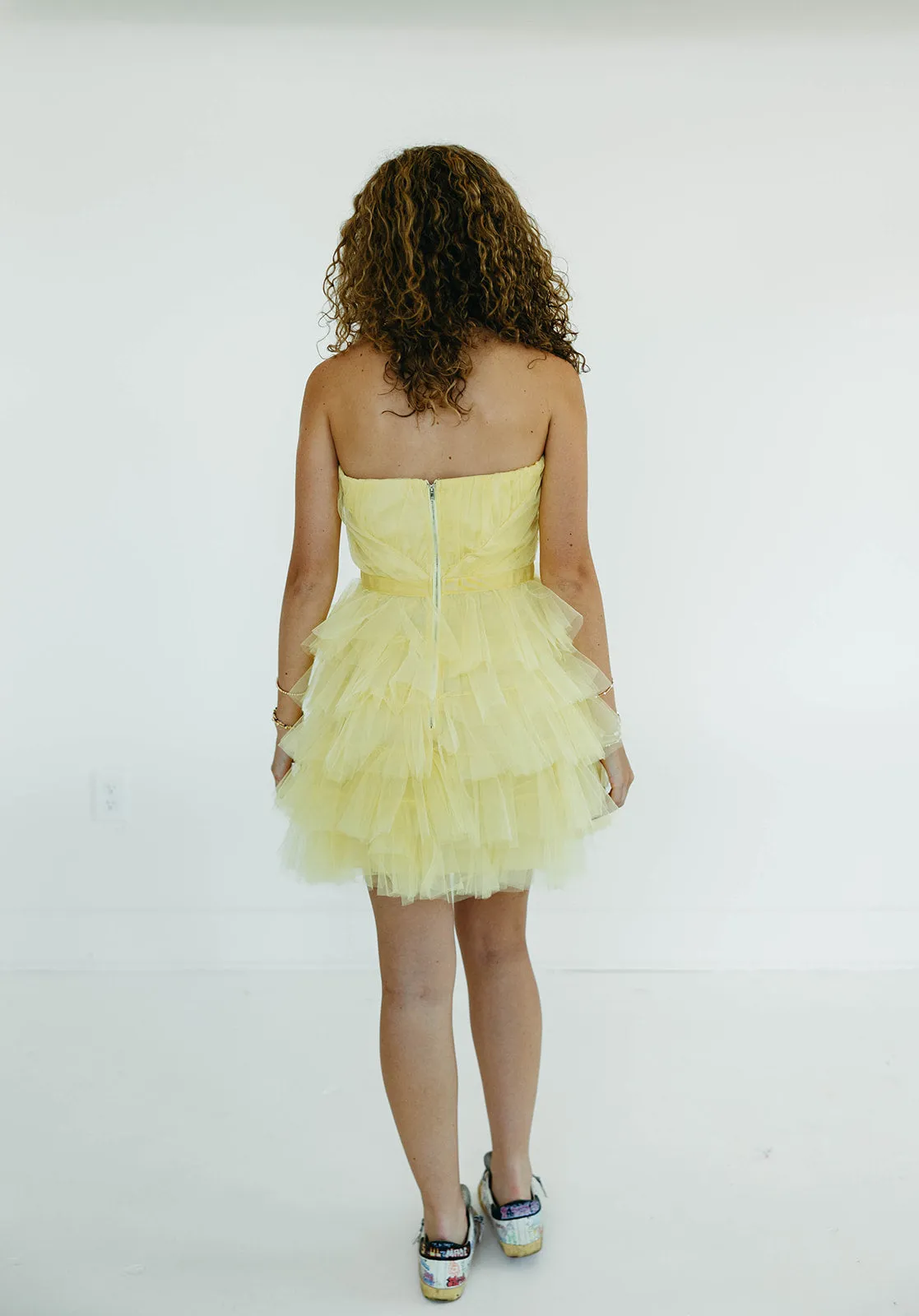 Elegant Ruffles Dress - Lt Yellow
