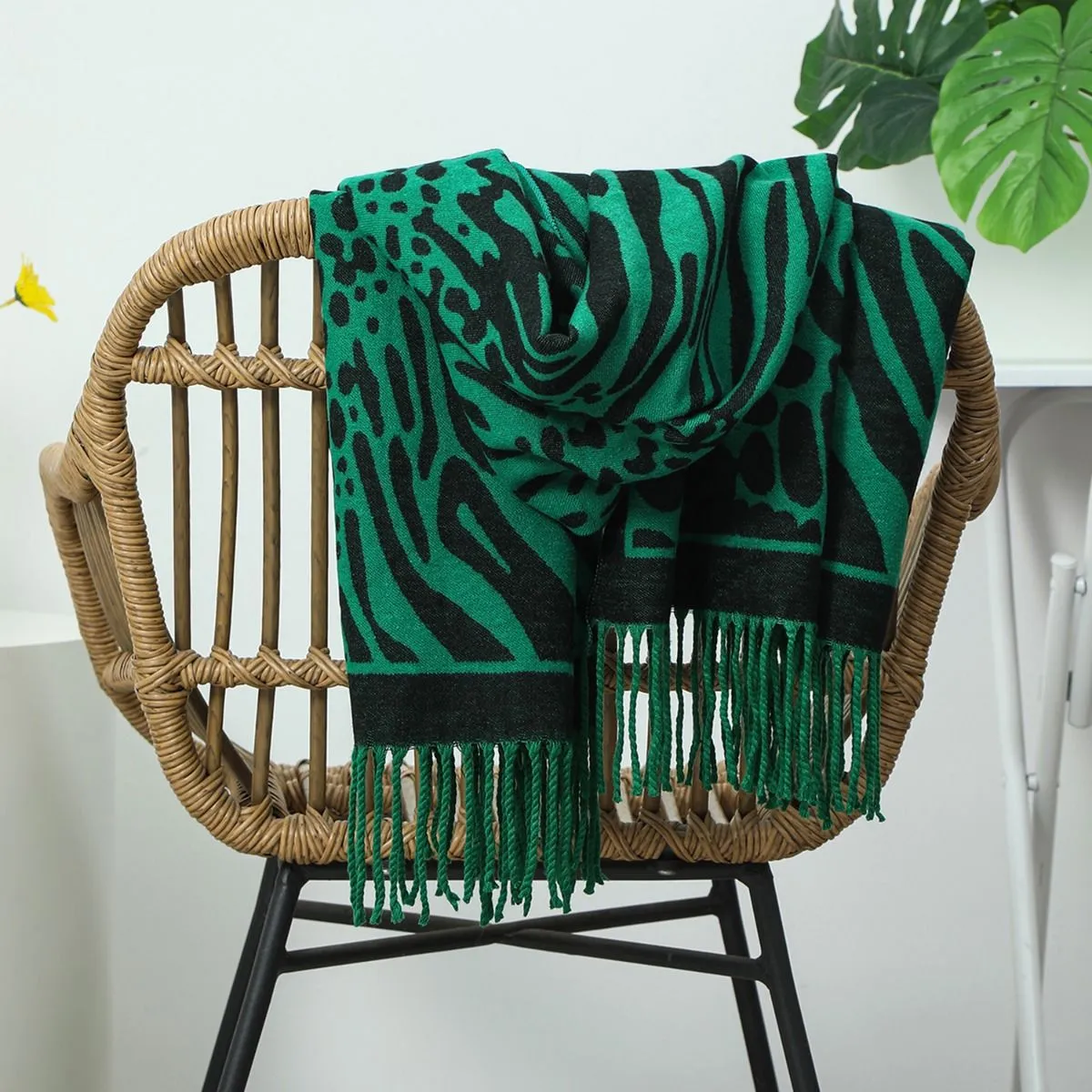 Emerald Green Animal Printed Pashmina Scarf