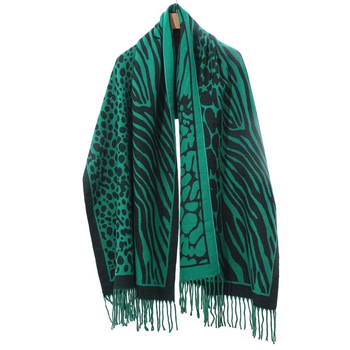 Emerald Green Animal Printed Pashmina Scarf