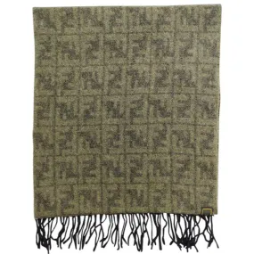 Fendi Olive Tan Zucca Print Logo Cashmere Scarf