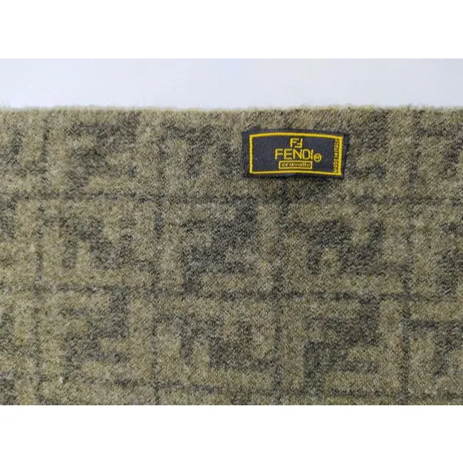 Fendi Olive Tan Zucca Print Logo Cashmere Scarf