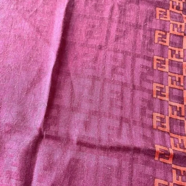Fendi Pink And Orange W Zucca Zucchino Embroidered Trim Scarf
