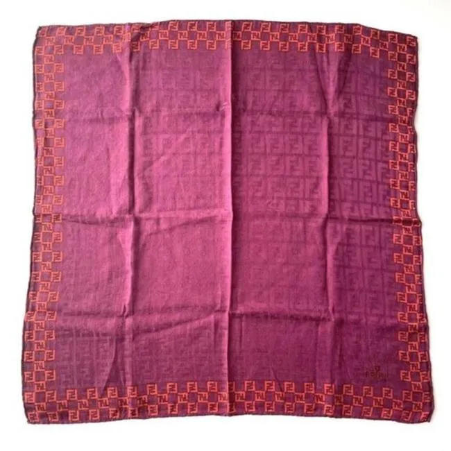 Fendi Pink And Orange W Zucca Zucchino Embroidered Trim Scarf