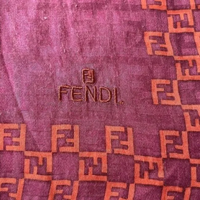 Fendi Pink And Orange W Zucca Zucchino Embroidered Trim Scarf