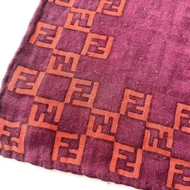 Fendi Pink And Orange W Zucca Zucchino Embroidered Trim Scarf