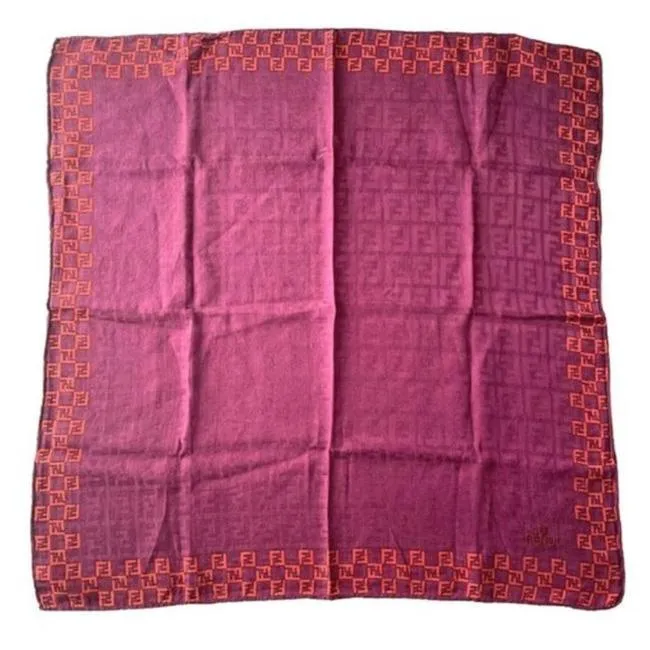 Fendi Pink And Orange W Zucca Zucchino Embroidered Trim Scarf