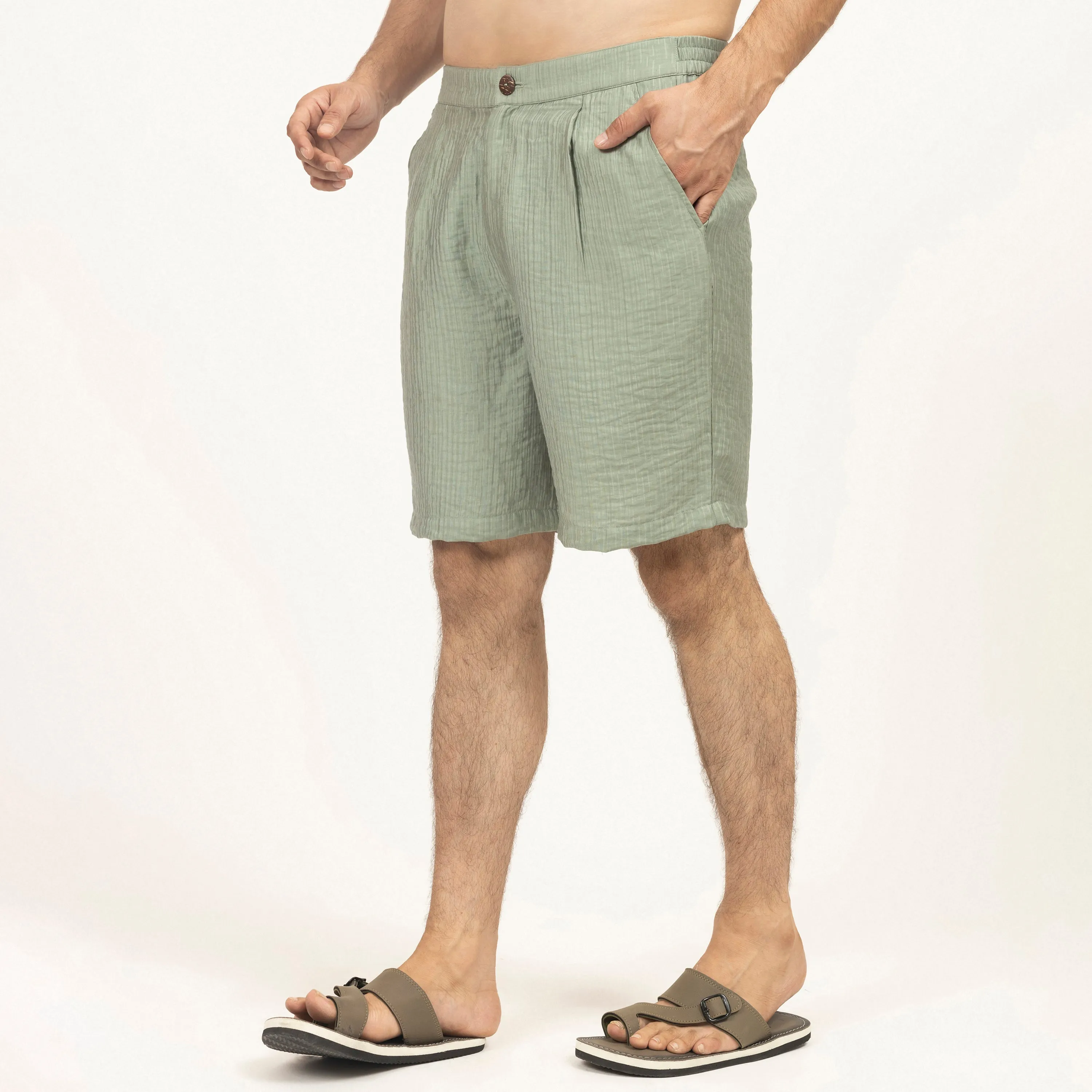 Green Double gauze Bermuda Shorts