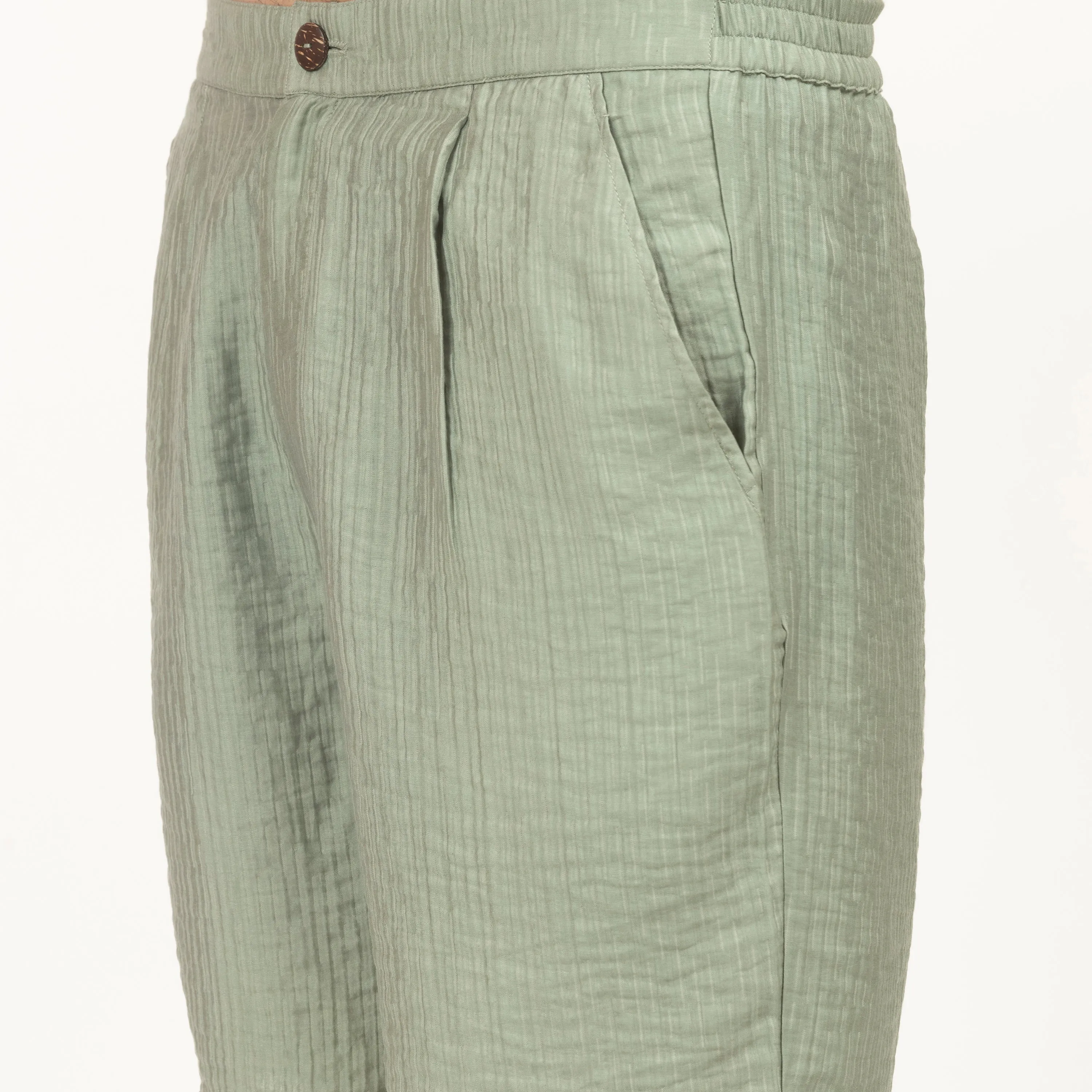 Green Double gauze Bermuda Shorts