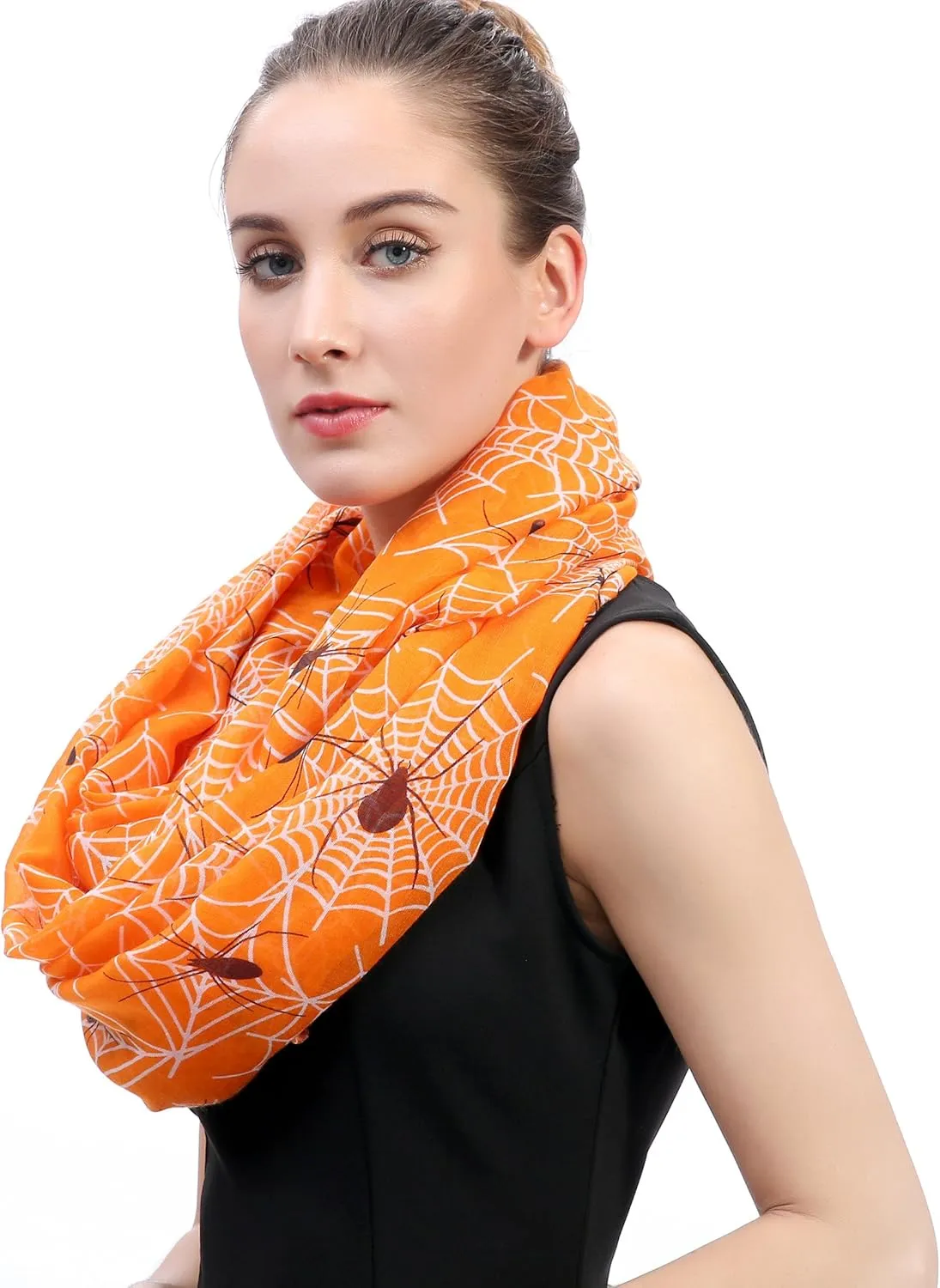 Halloween Spider and Web Print Women's Infinity Loop Scarf Lightweight