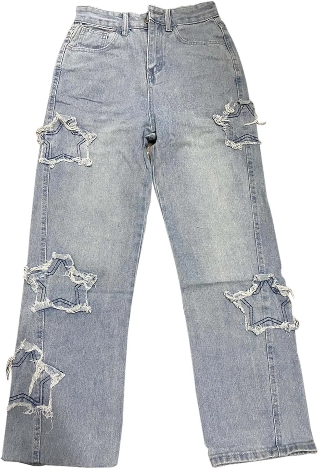 High Waisted Vintage Star Jeans for Women Chic Embroidered Straight Leg to Wide Leg Slim Fit Denim Stretch Plus
