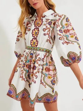 Jenny™ - Unique Print Puff Sleeve Pocketed Shirt Mini Dress