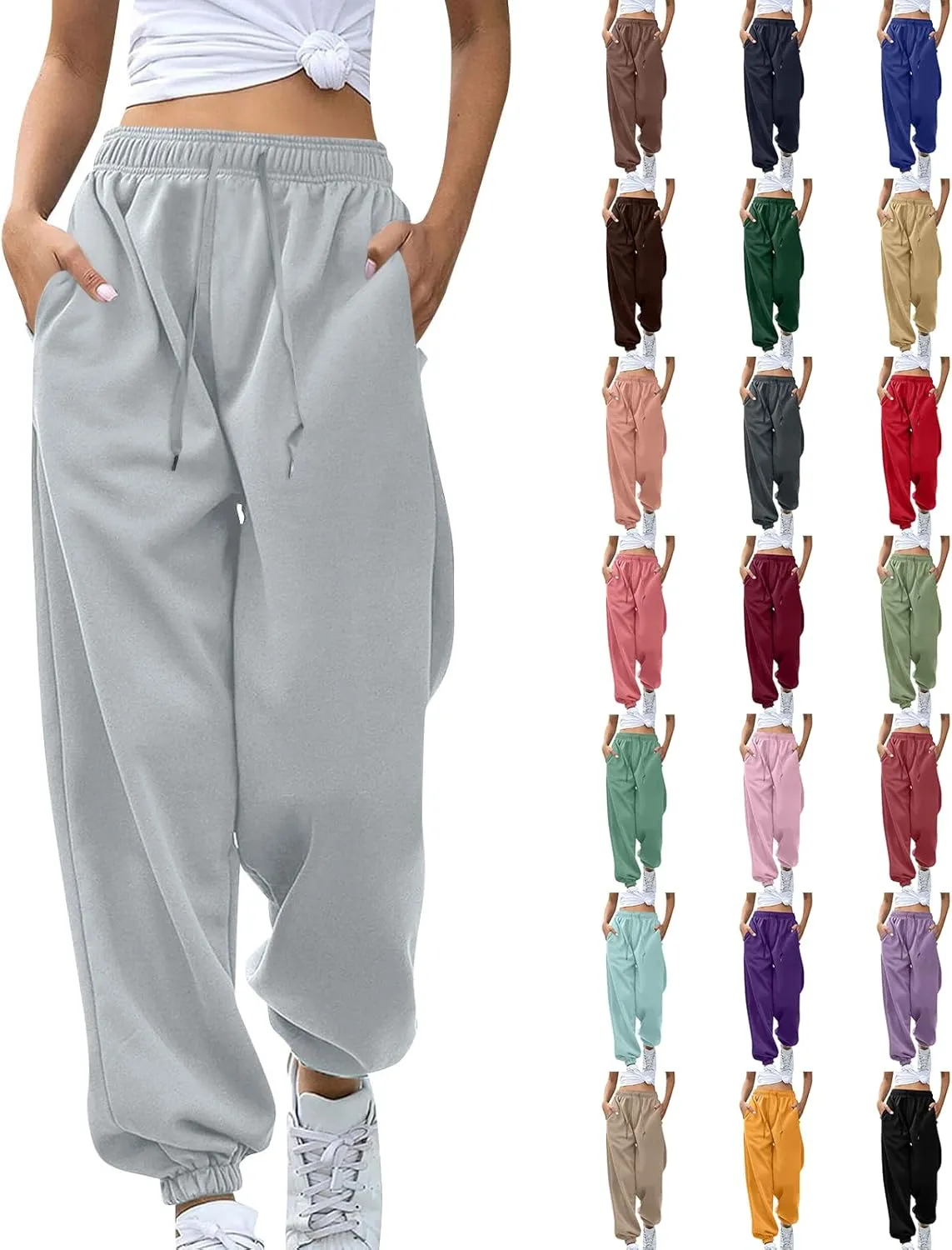 Jogger Sweatpants Women Baggy Drawstring High Waisted Yoga Joggers with Pockets Comfy Cinch Bottom Athletic Pants