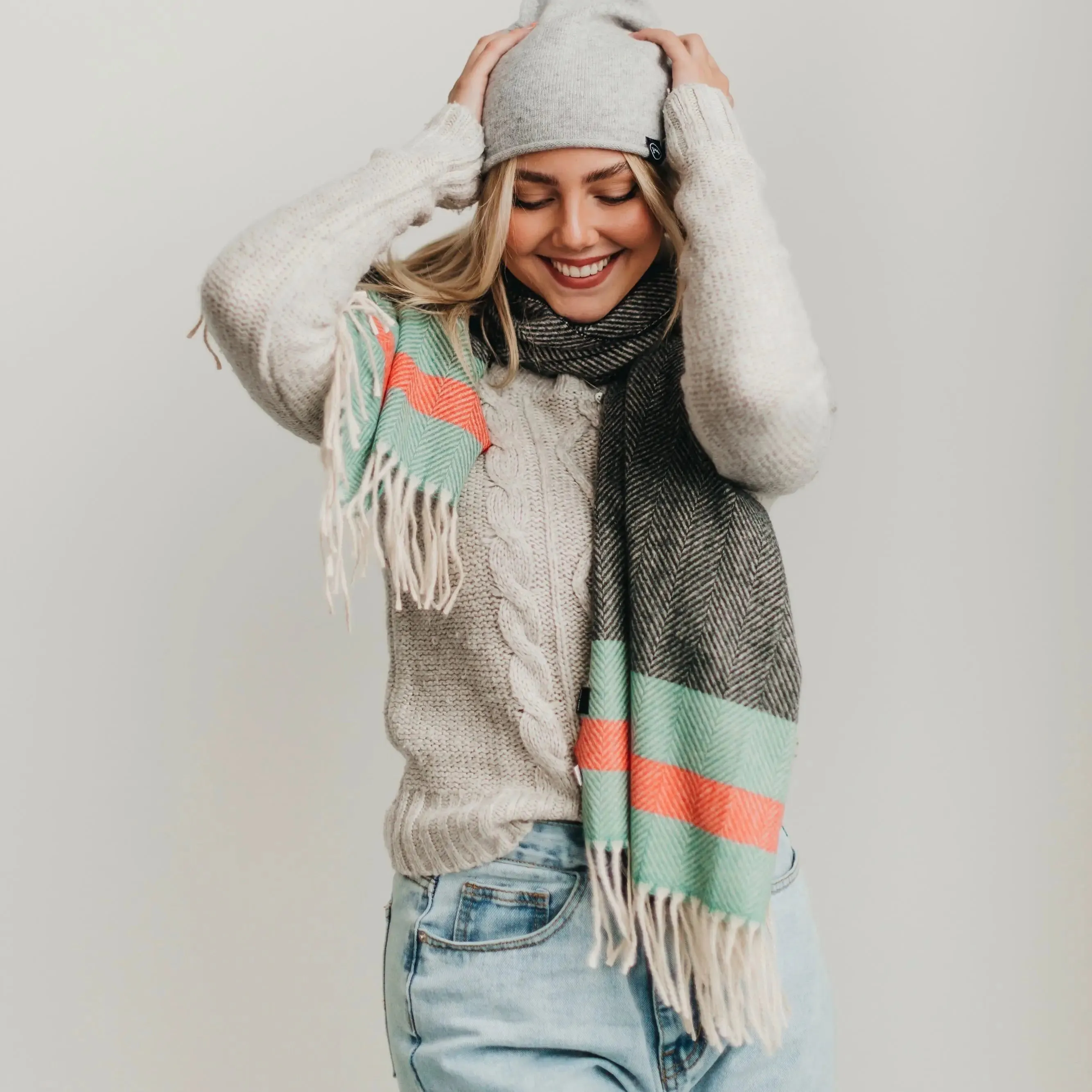 Kennedy Stripe Scarf - Charcoal