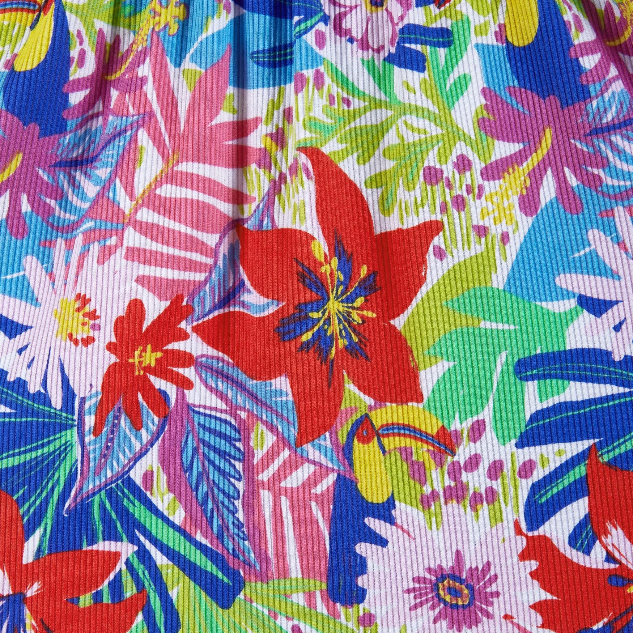 Kids (2-6x) Tropical Printed Rib Knit Dress W/ Back Cutout | Tropical