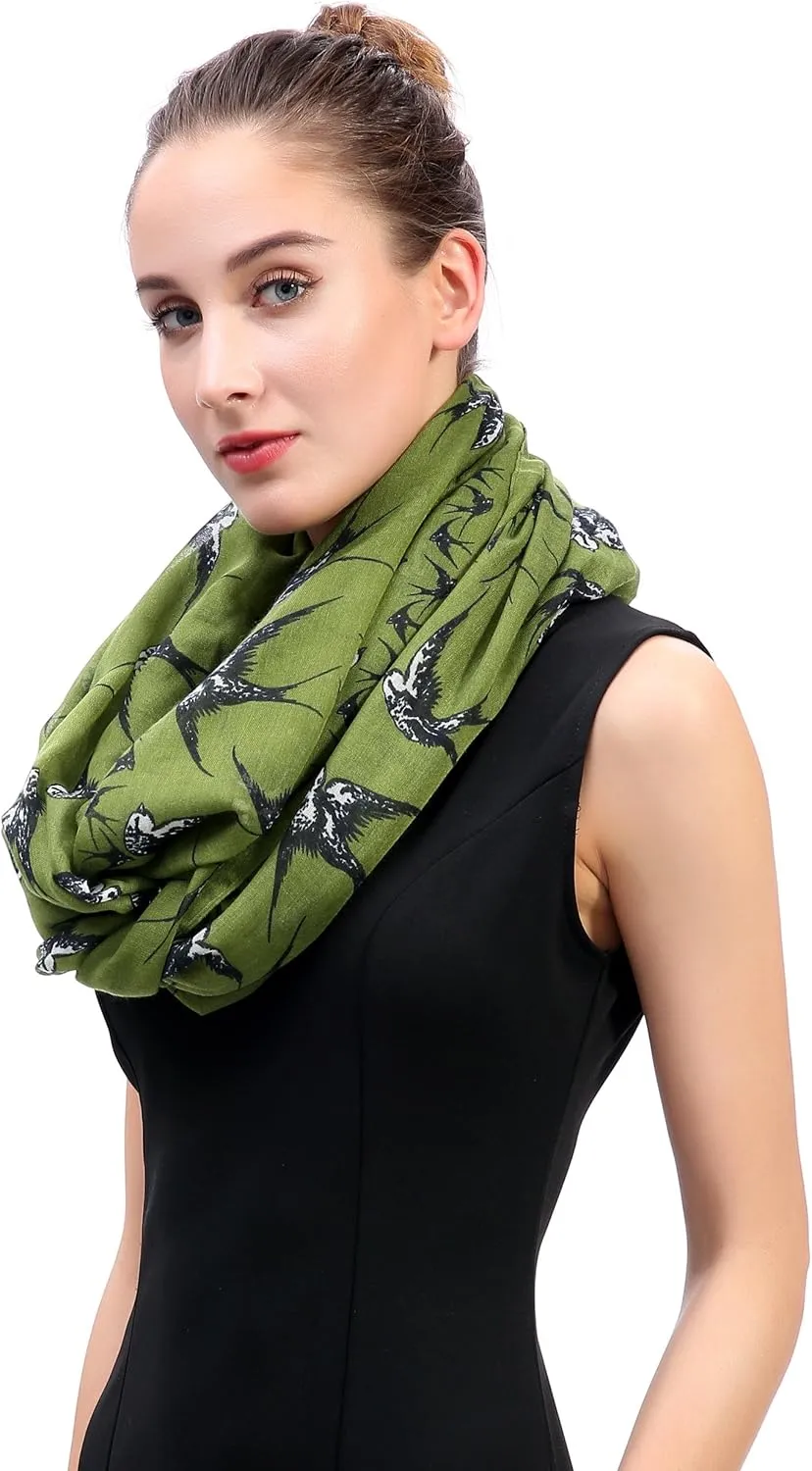 Lina & Lily Bird Print Women's Infinity Scarf Lightweight All Season