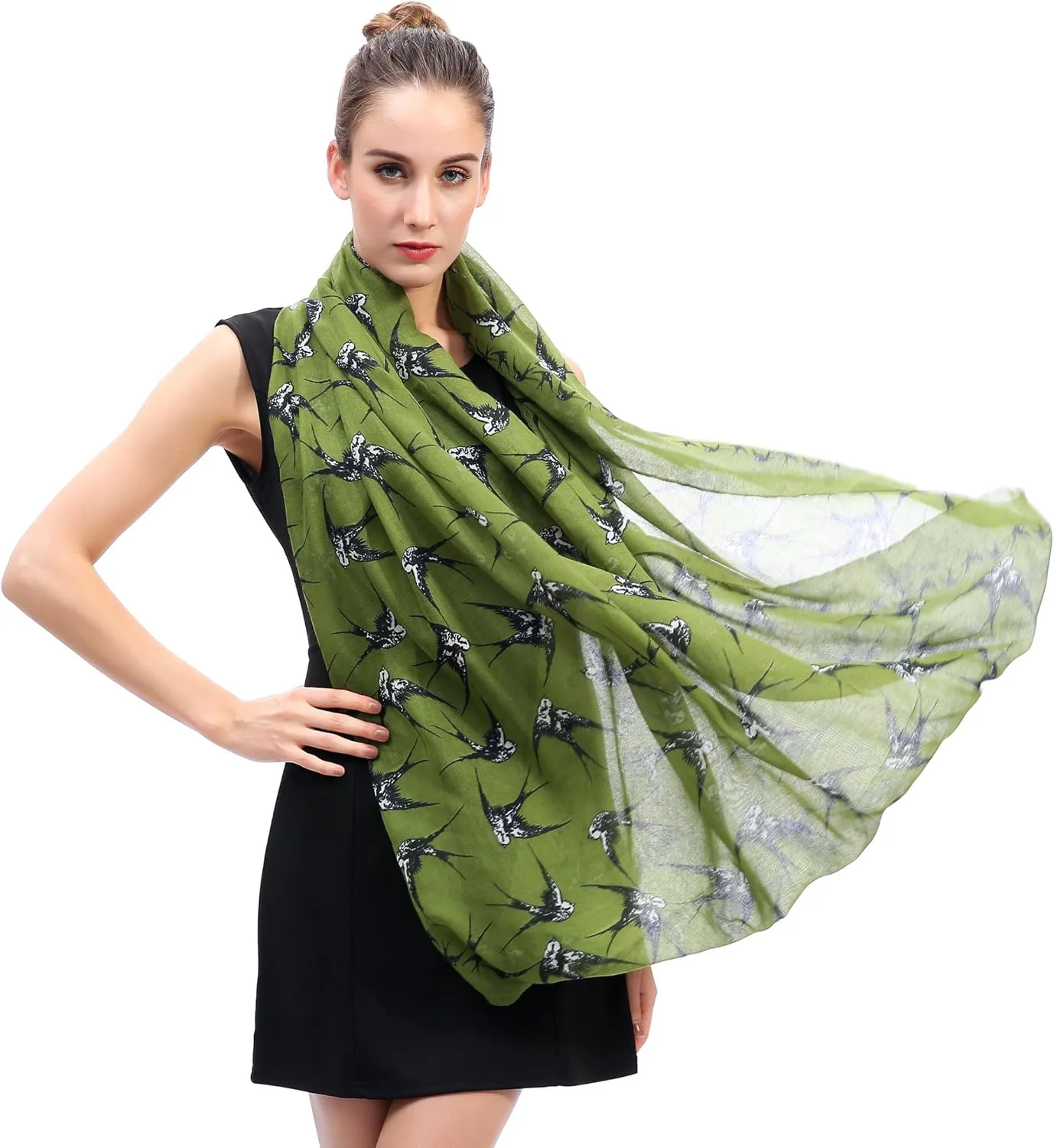 Lina & Lily Bird Print Women's Infinity Scarf Lightweight All Season