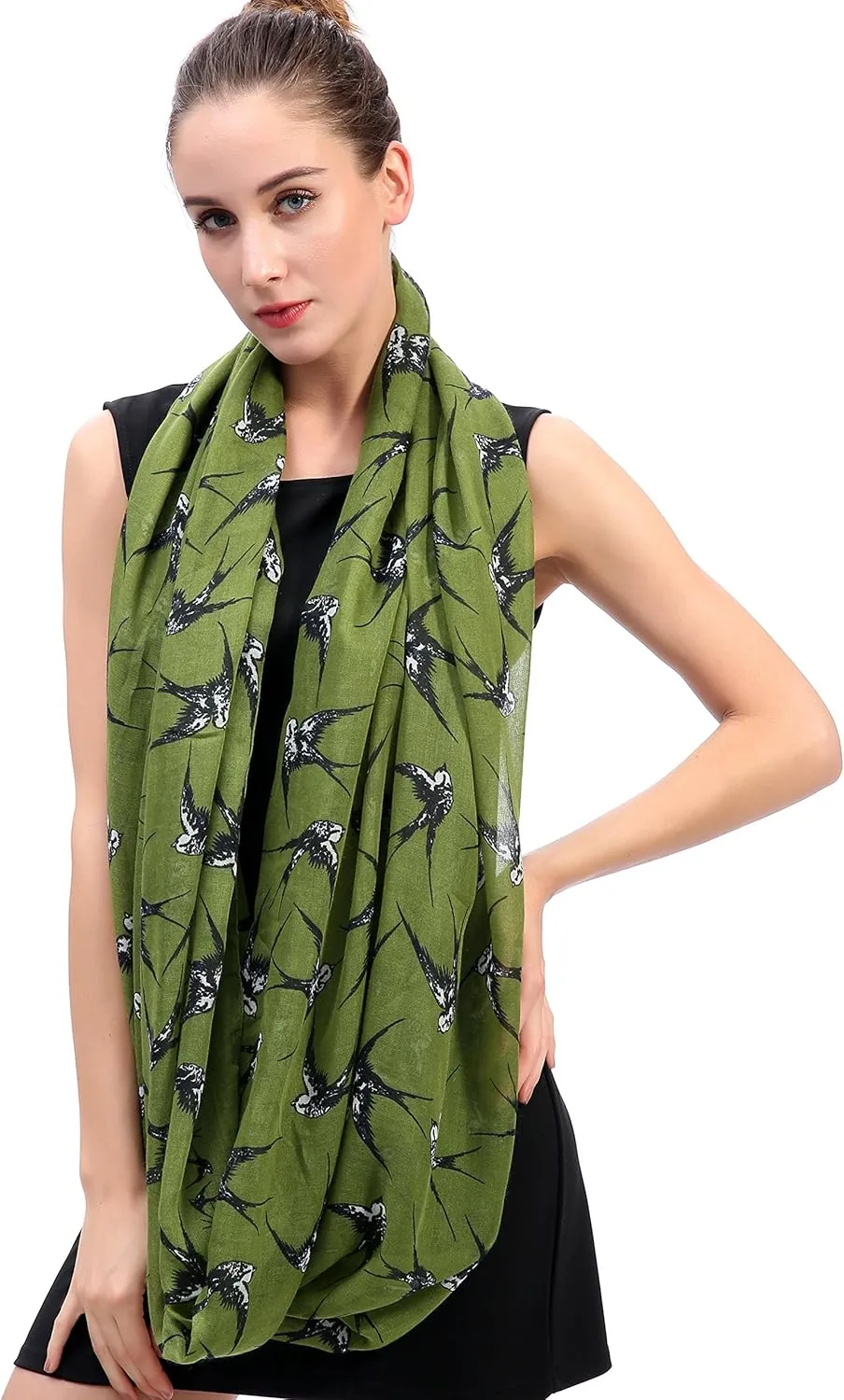 Lina & Lily Bird Print Women's Infinity Scarf Lightweight All Season
