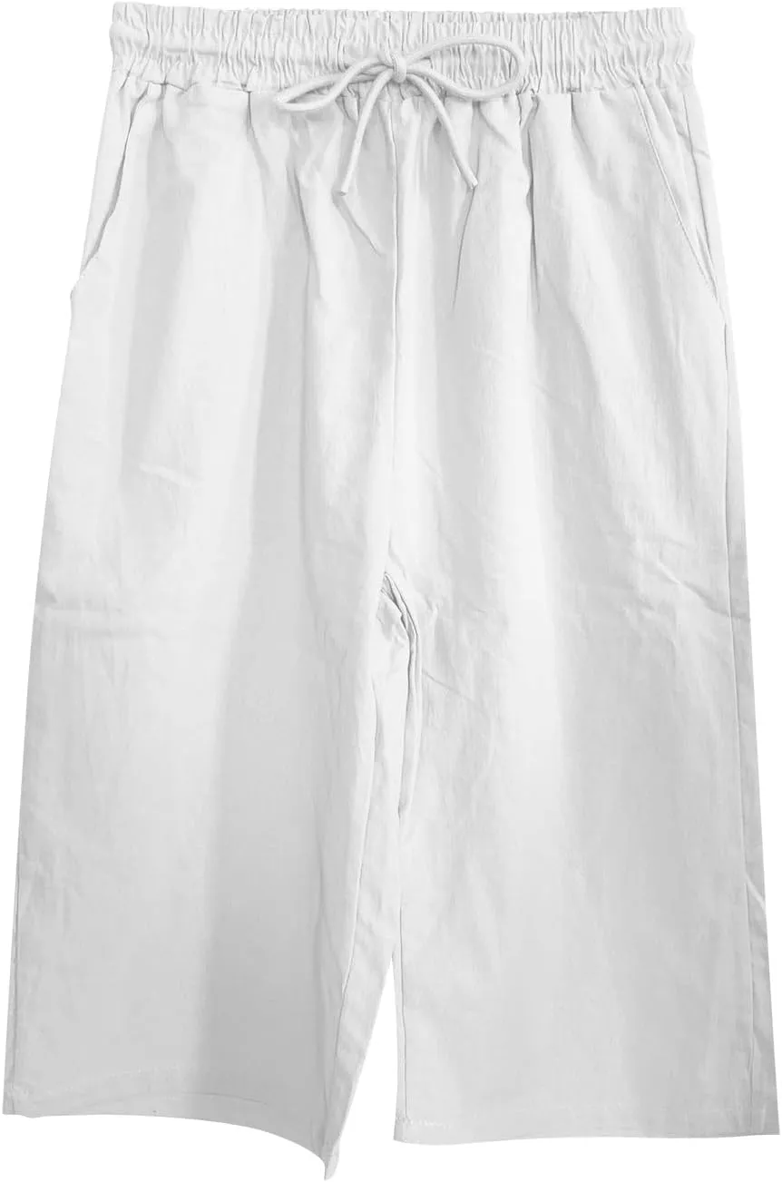 Linen Capri Pants for Women 2025 Ladies Loose Drawstring Casual Solid Color Petite Summer Beachwear Lightweight