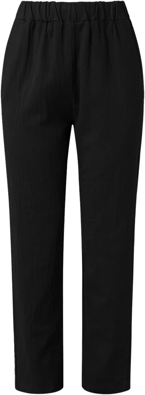 Linen Capri Pants Women Summer Sweatpants 2025 Trendy Striped Spring Summer Pants Casual Elastic Waist Comfy Trousers