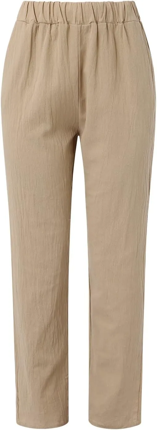 Linen Capri Pants Women Summer Sweatpants 2025 Trendy Striped Spring Summer Pants Casual Elastic Waist Comfy Trousers
