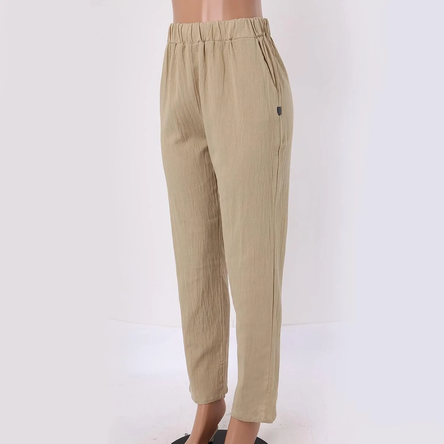 Linen Capri Pants Women Summer Sweatpants 2025 Trendy Striped Spring Summer Pants Casual Elastic Waist Comfy Trousers