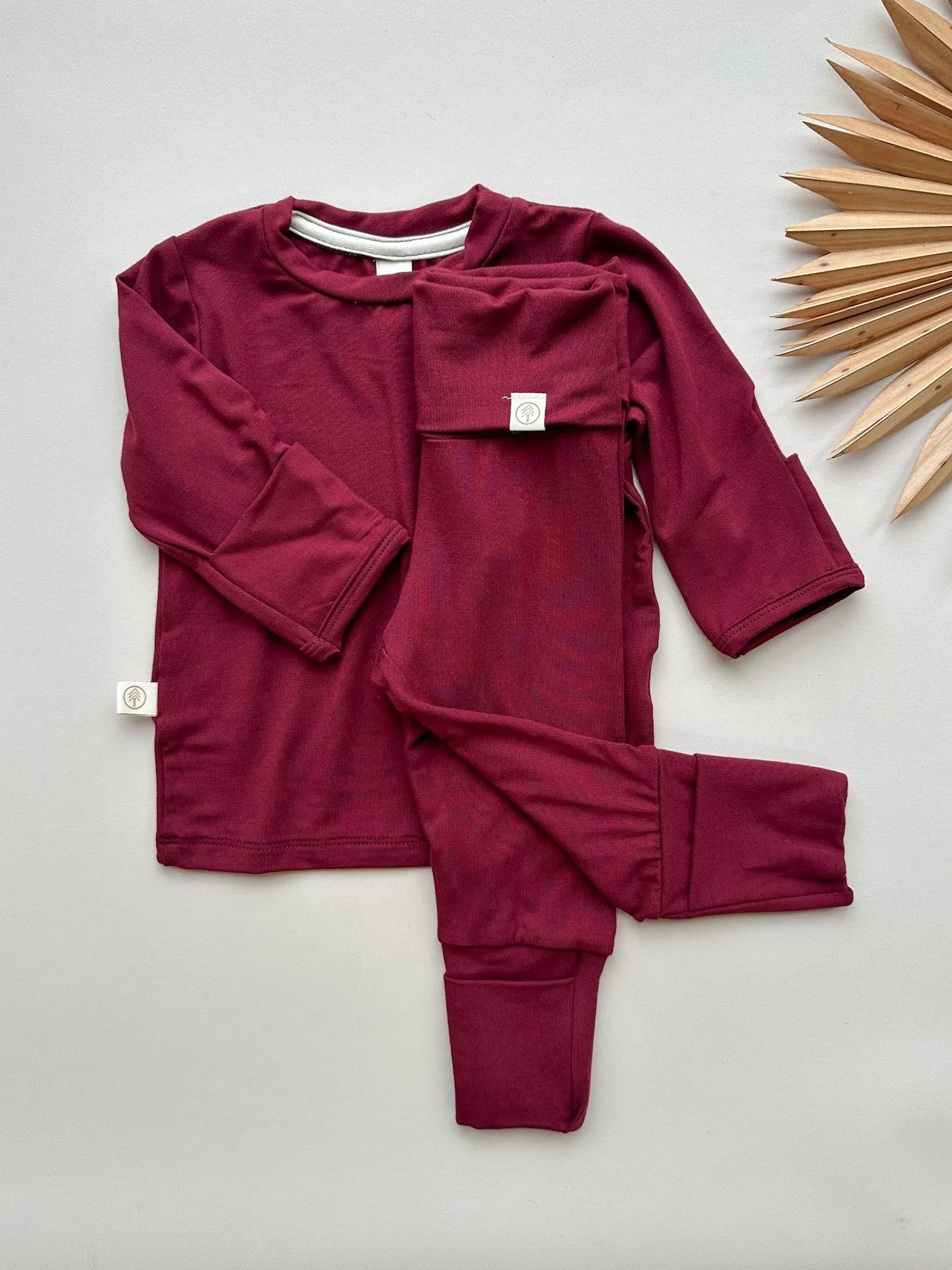 Long Sleeve T-shirt with Mittens | Baby & Toddler | Luxury Bamboo | Merlot