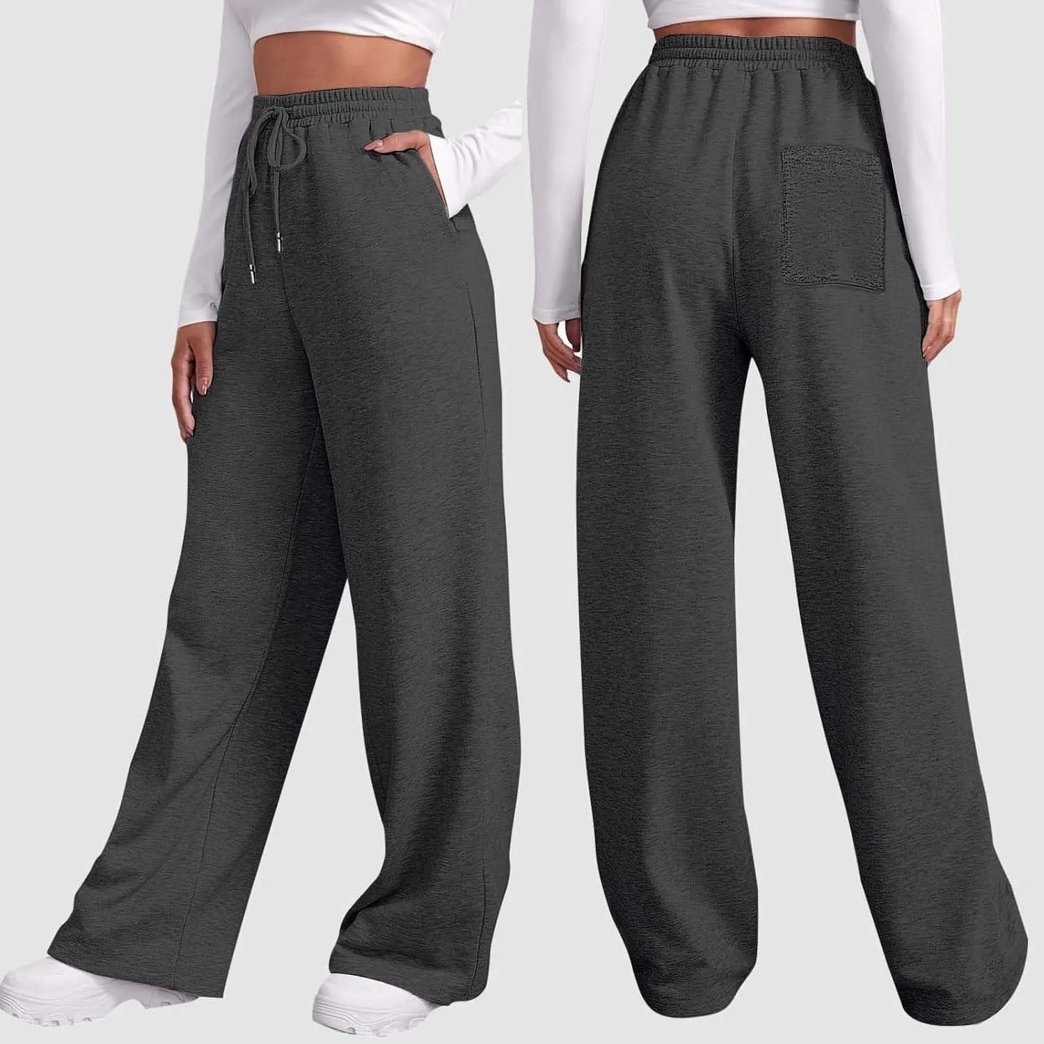 Loose Sweatpants Womens Drawstring Joggers Elastic High Waisted Baggy Sports Pants Workout Yoga Pants with Pocket